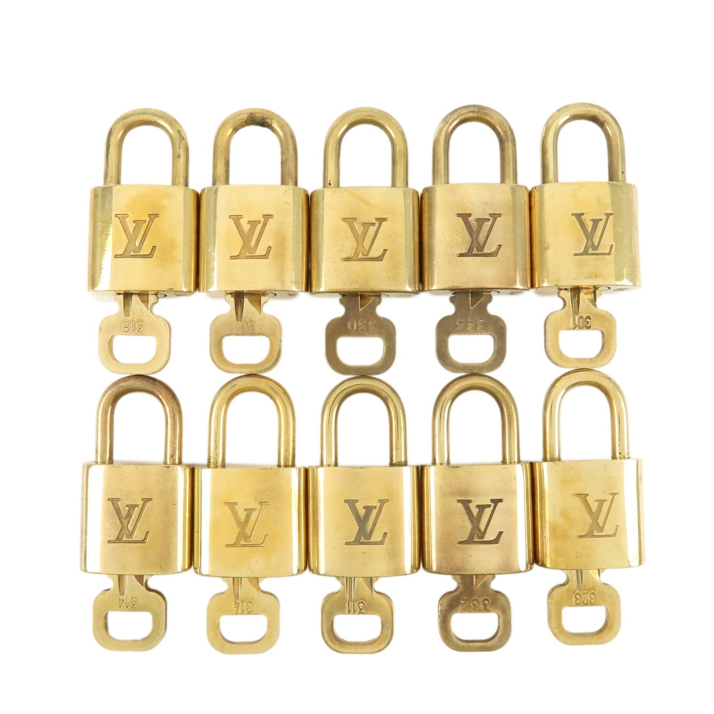 Louis Vuitton Set of 10 Lock & Key Cadena Key Lock Metal Gold  d
