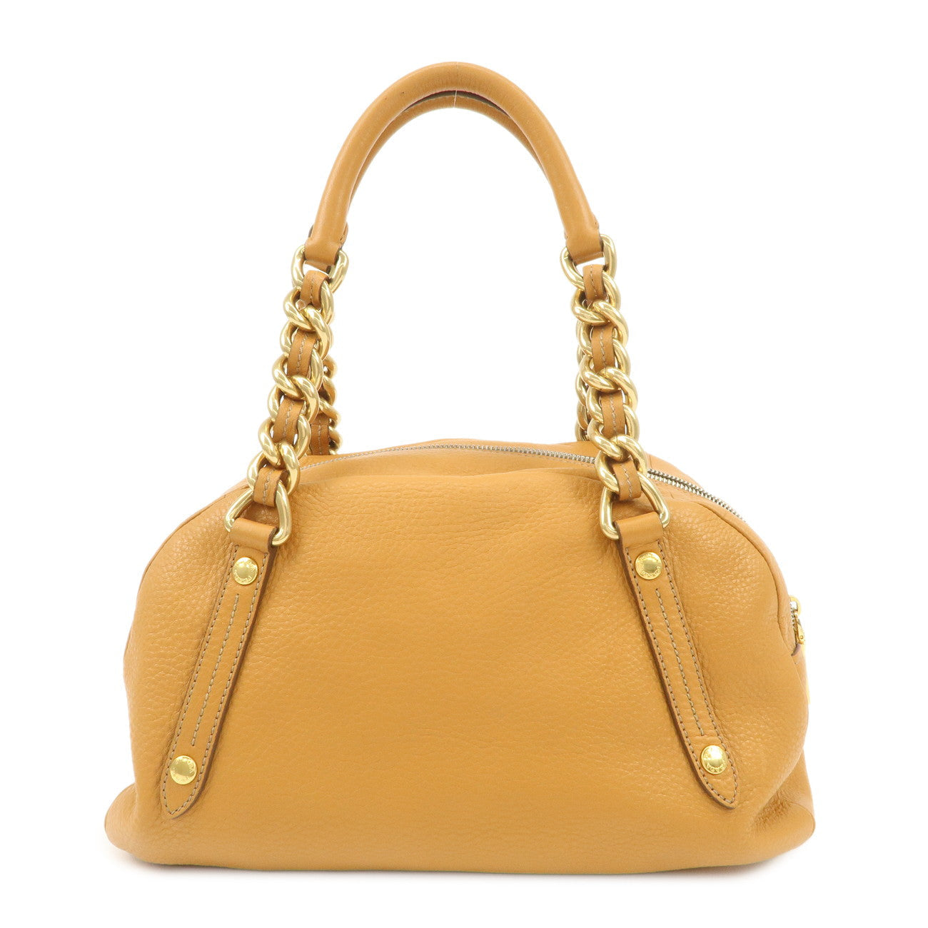 PRADA Logo Leather Chain Shoulder Bag Boston Bag Hand Bag Camel BL0692  d