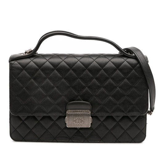 Black Chanel Medium Quilted Goatskin CC University Flap Shoulder Bag