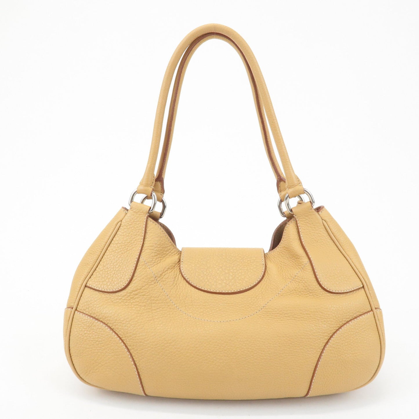 PRADA Leather Shoulder Bag Hand Bag Beige Silver HDW  d