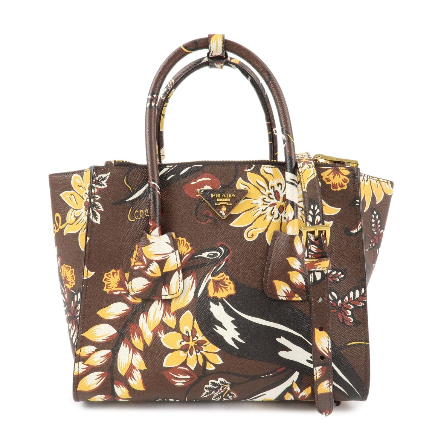 PRADA  Triangle Logo Saffiano Leather 2Way Bag Hand Bag Shoulder Bag Brown Yellow B2625P  d