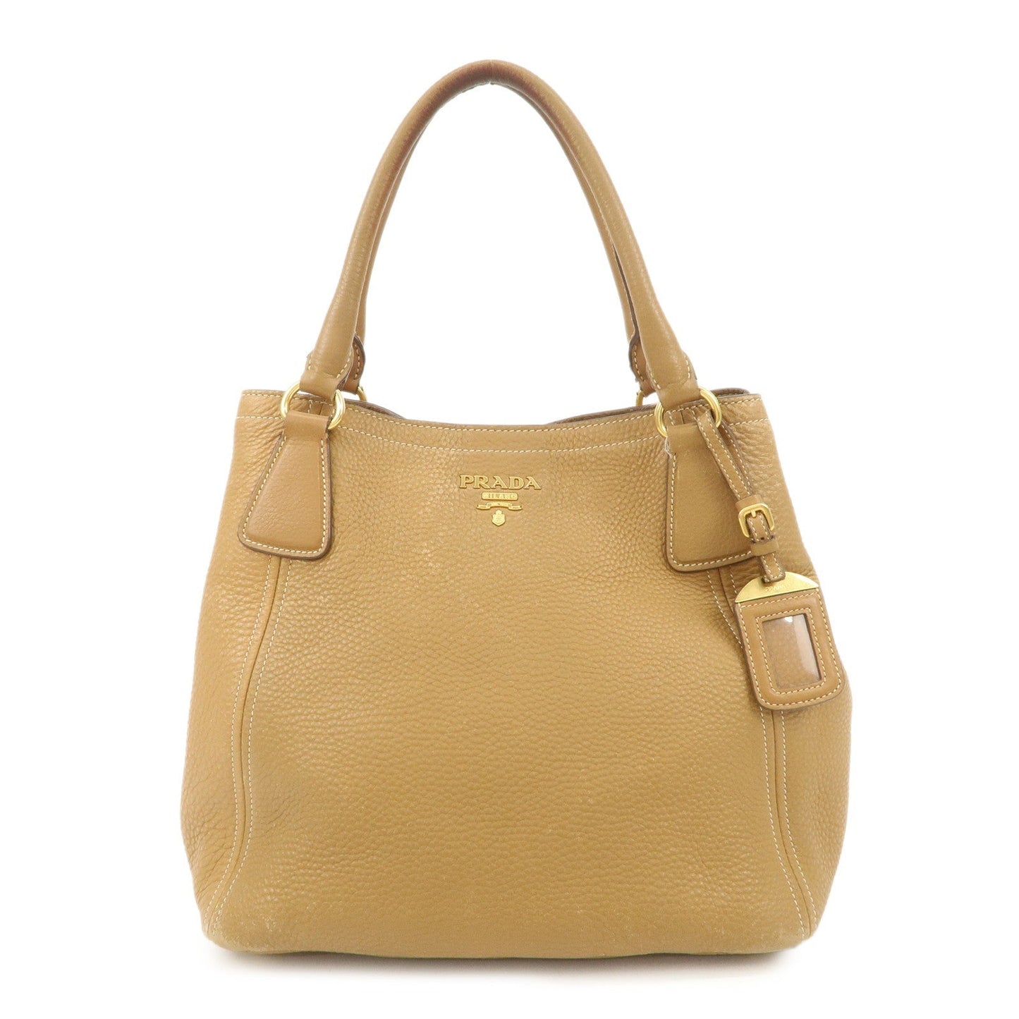 PRADA Leather Tote Bag Hand Bag Shoulder Bag Beige Gold HDW  d