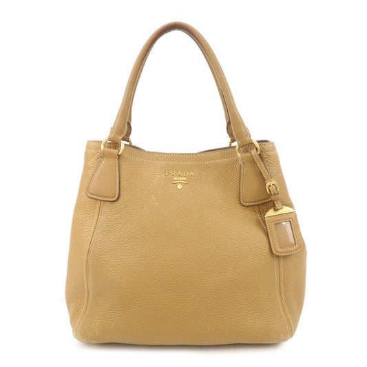 PRADA Leather Tote Bag Hand Bag Shoulder Bag Beige Gold HDW  d