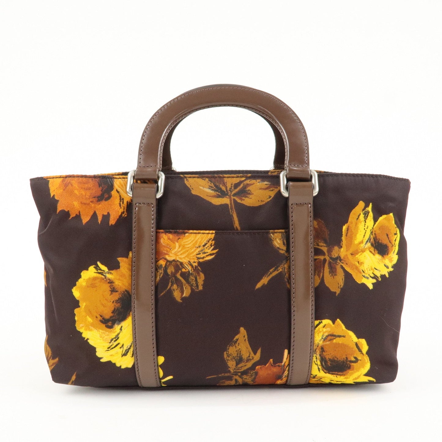 PRADA Triangle Logo 2Way Hand Bag Shoulder Bag Brown Yellow BN1052  d