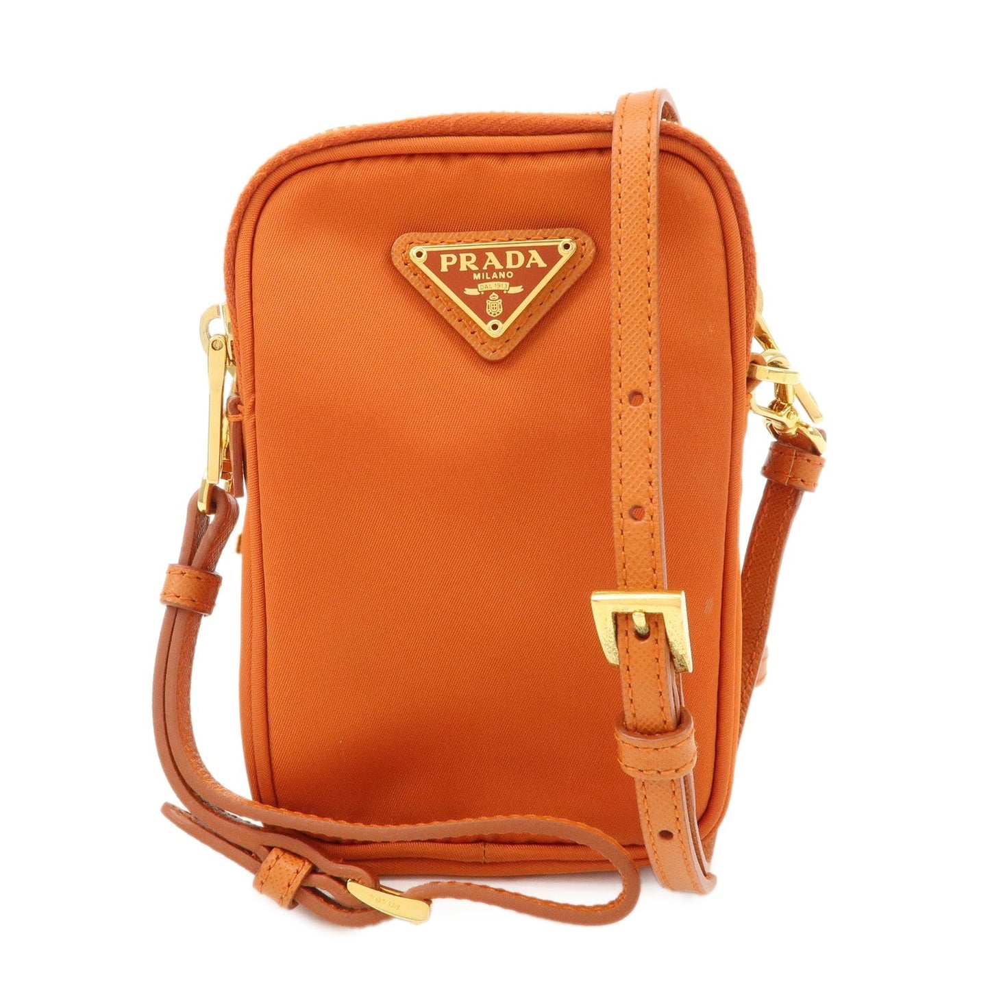 PRADA Triangle Logo Leather Nylon Smartphone Case Orange 2ZT012  d