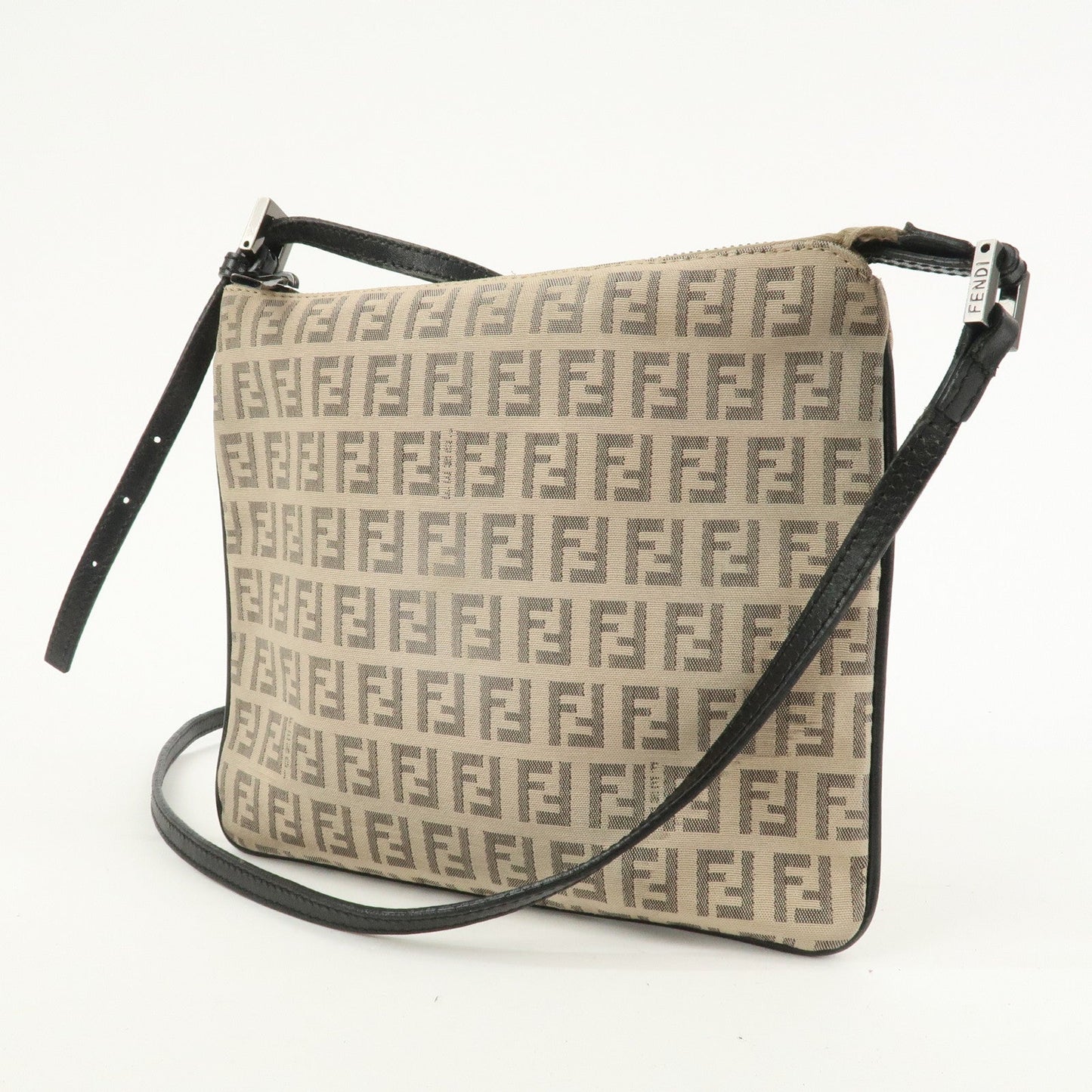 FENDI Zucchino Canvas Leather Shoulder Bag Crossbody Bag 8BT047