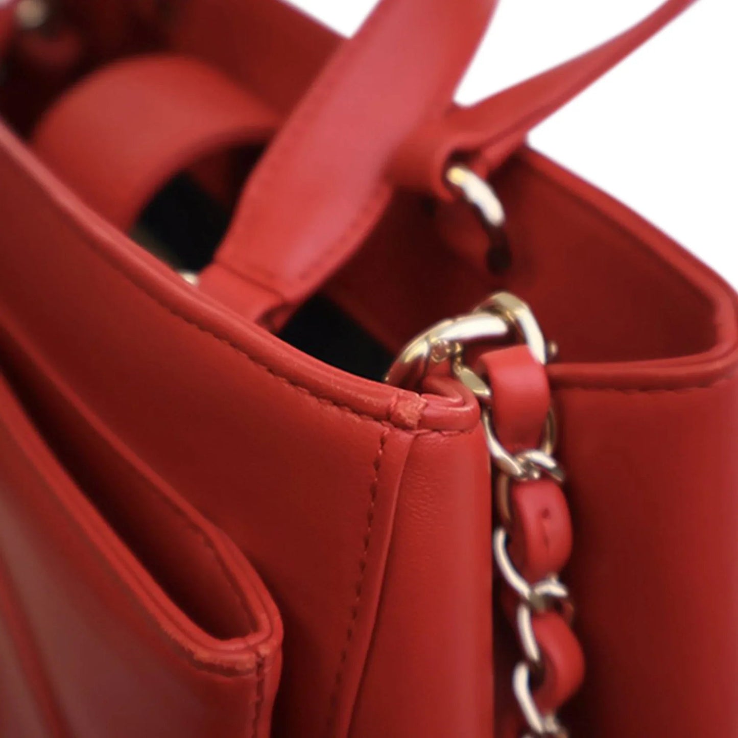 Red Chanel Small Lambskin CC Mania Shopping Tote Satchel
