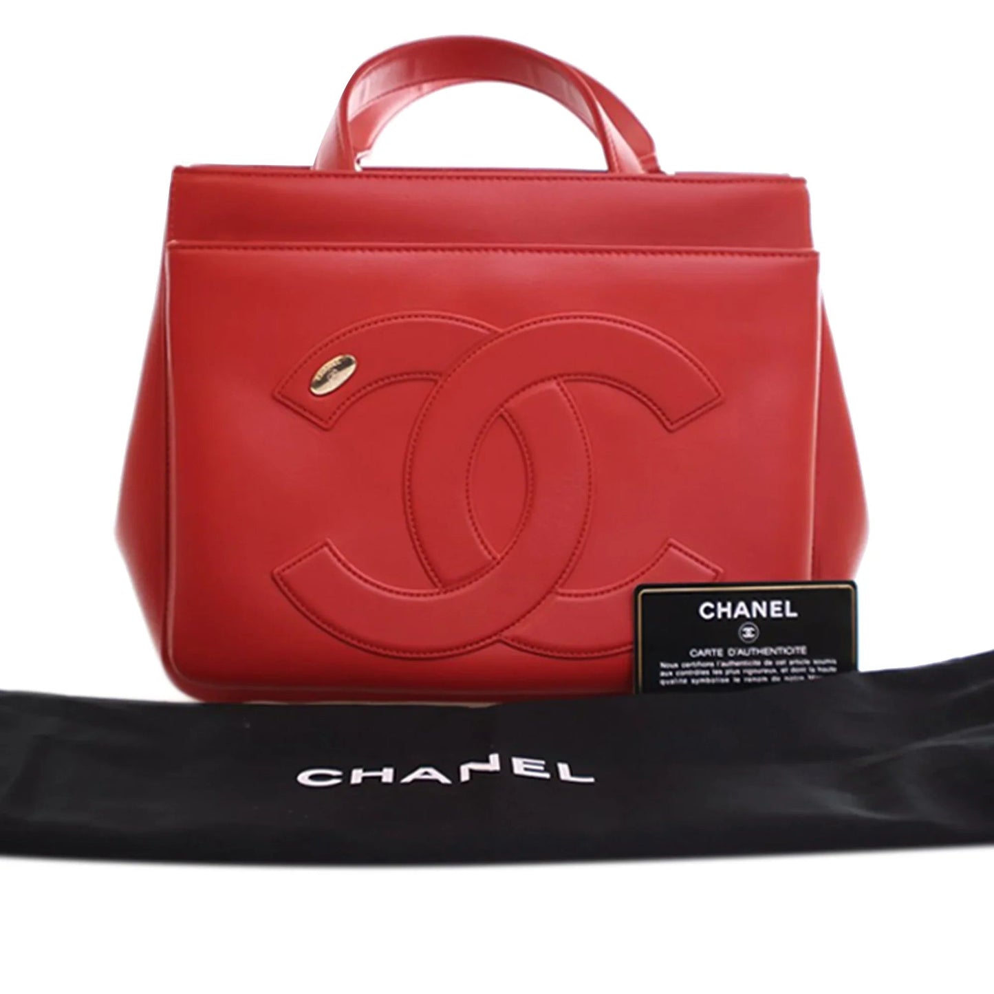 Red Chanel Small Lambskin CC Mania Shopping Tote Satchel