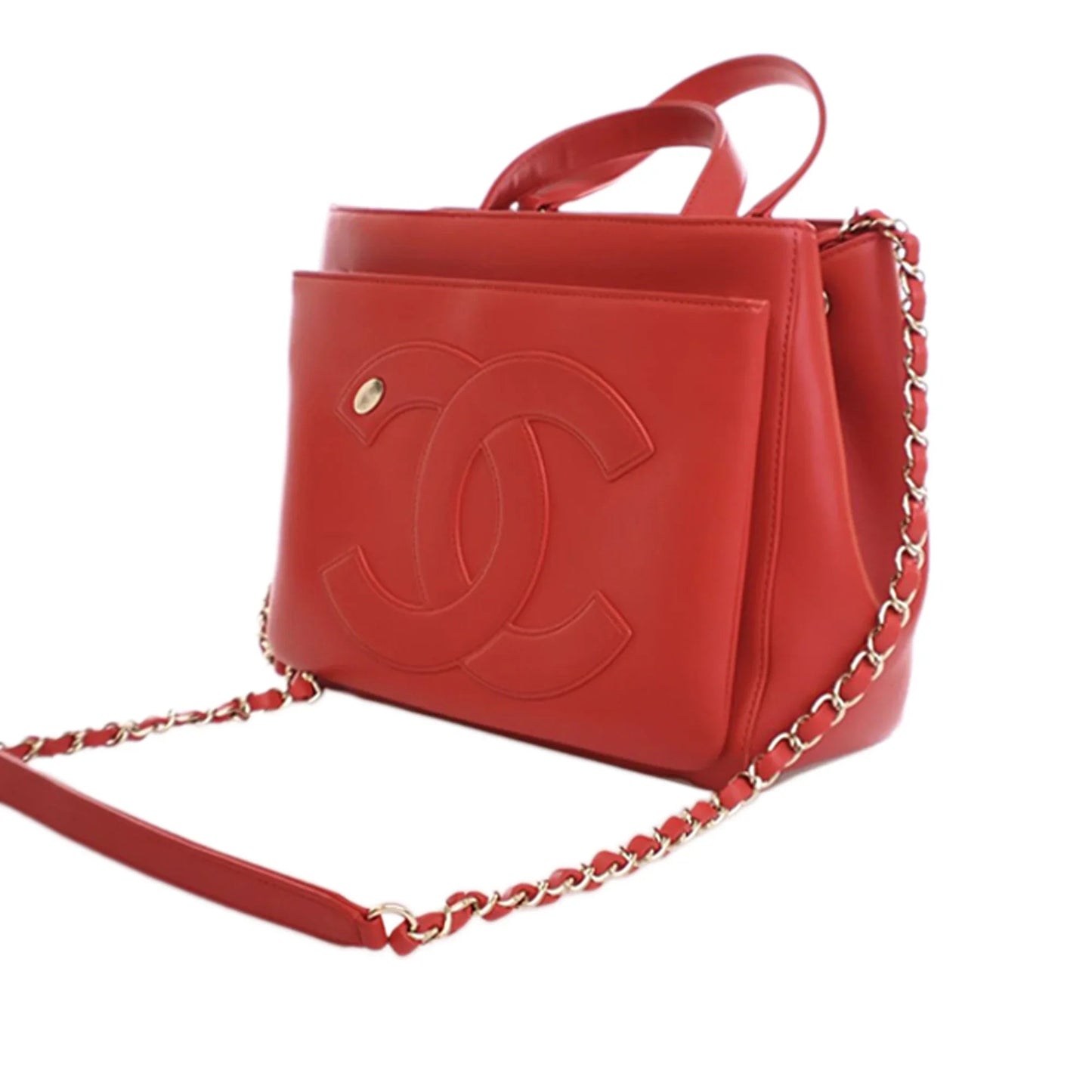 Red Chanel Small Lambskin CC Mania Shopping Tote Satchel
