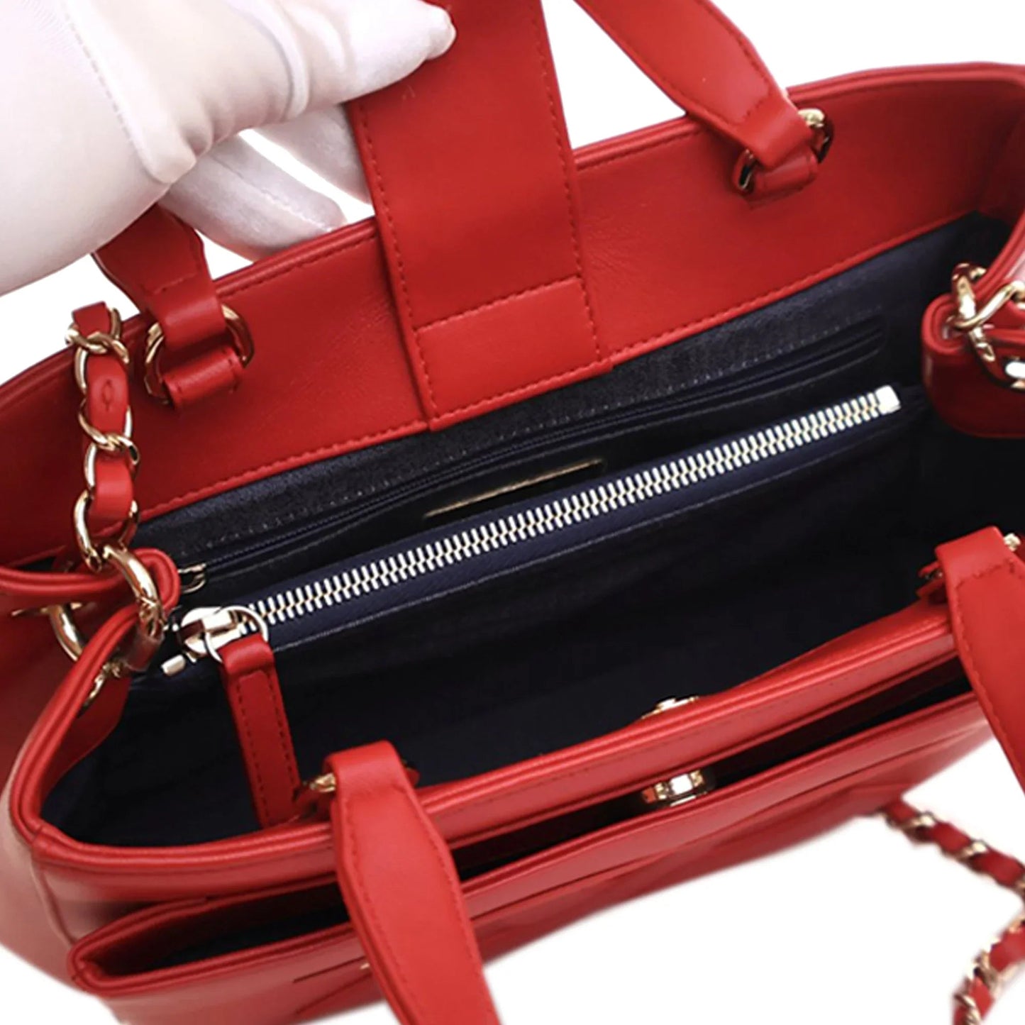Red Chanel Small Lambskin CC Mania Shopping Tote Satchel