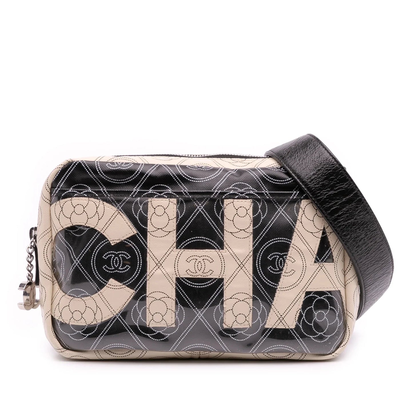 Black Chanel Coated Canvas Camellia Logo Camera Bag