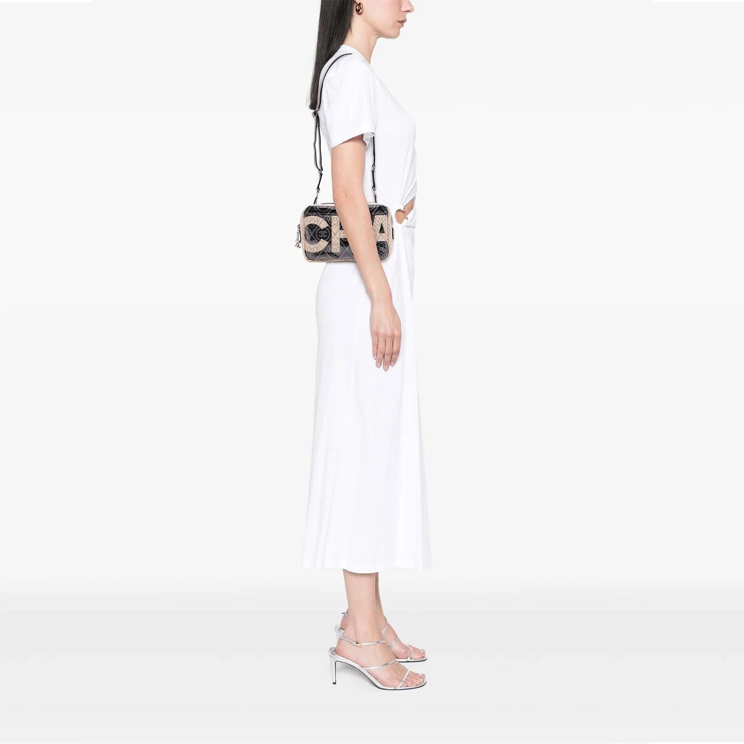 Black Chanel Coated Canvas Camellia Logo Camera Bag