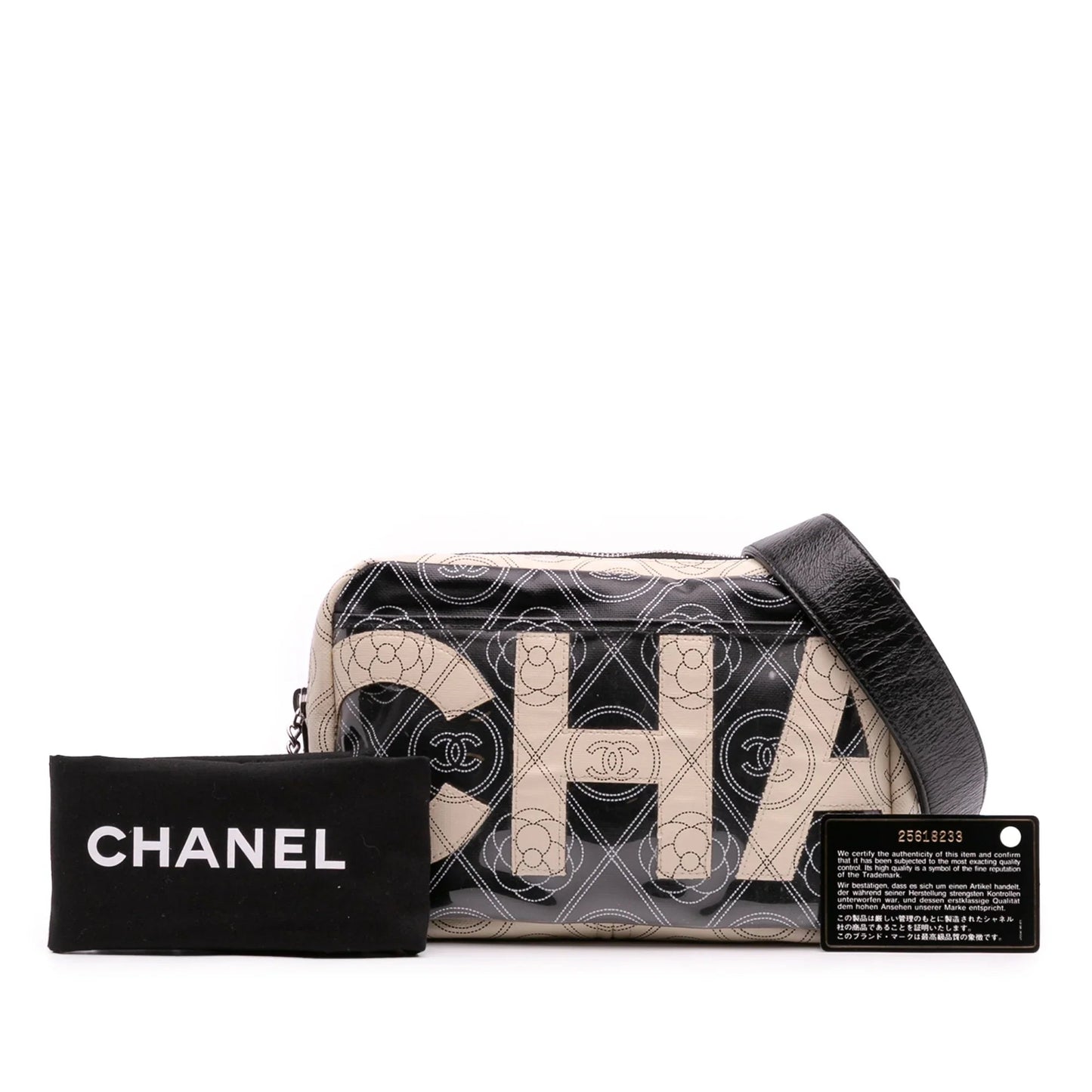 Black Chanel Coated Canvas Camellia Logo Camera Bag