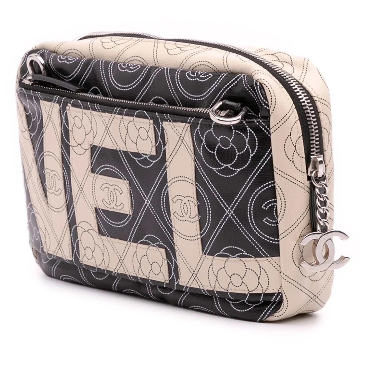 Black Chanel Coated Canvas Camellia Logo Camera Bag