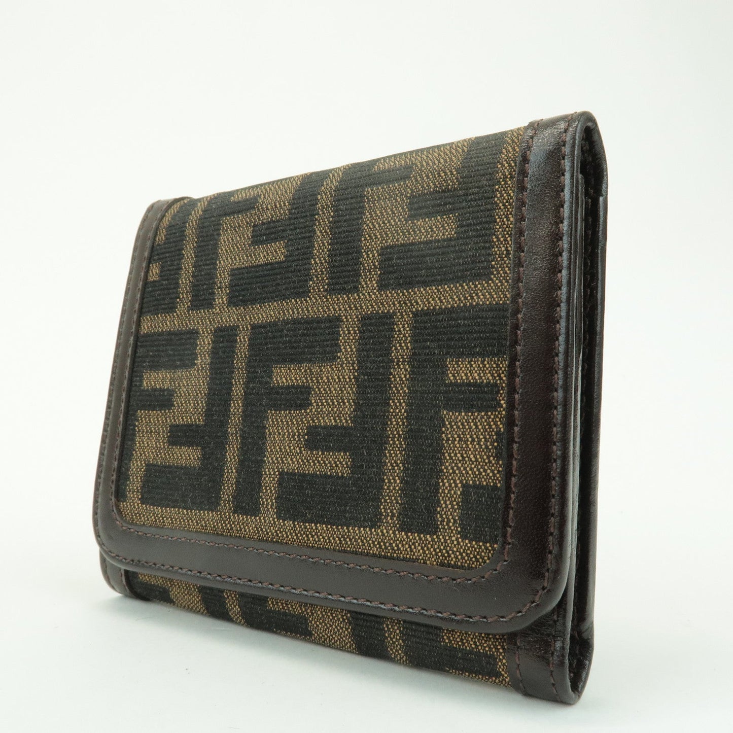 FENDI Zucca Leather Canvas Tri-fold Wallet Black Brown 30794  d