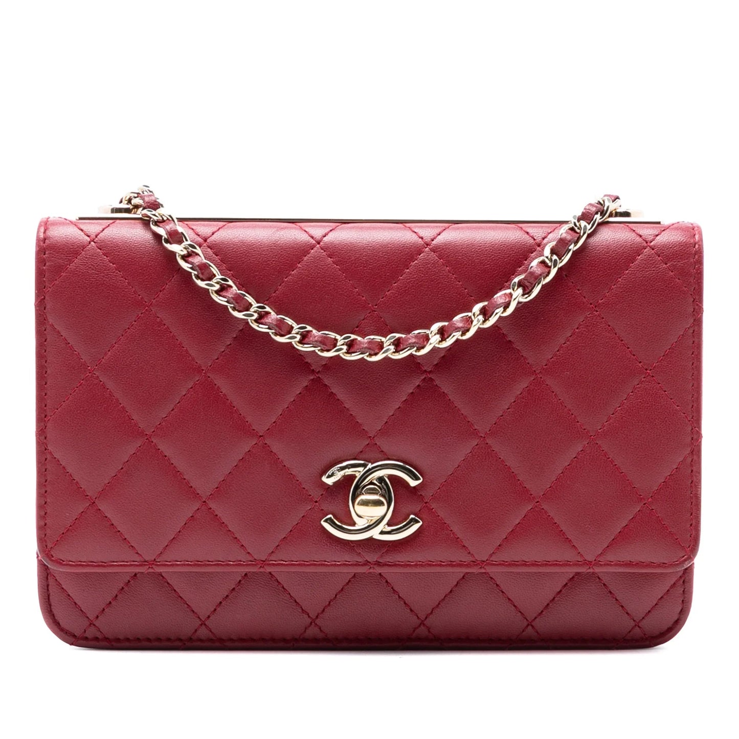Red Chanel Lambskin Trendy CC Wallet On Chain Crossbody Bag