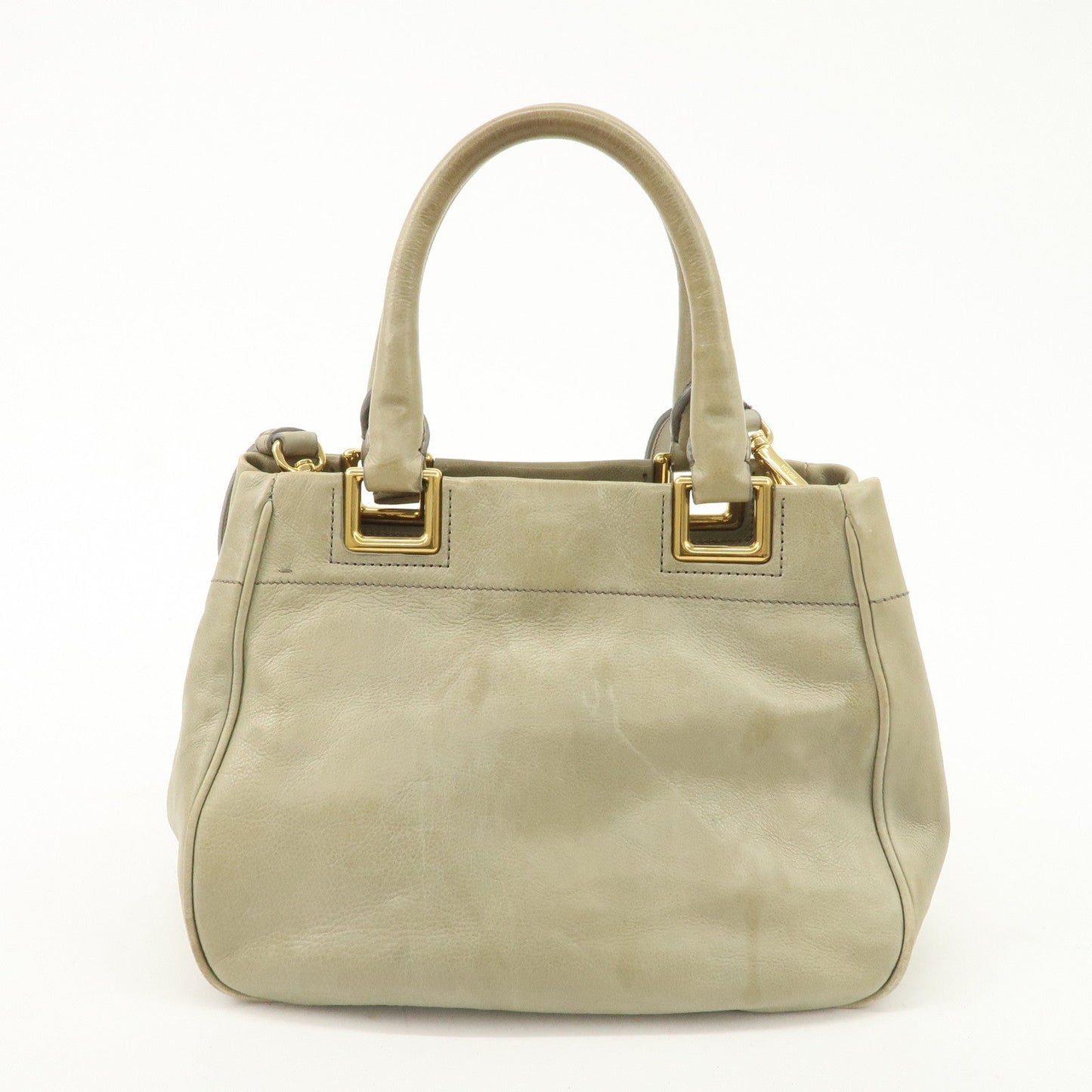 PRADA Logo Ribon Leather 2WAY Tote Bag Hand Bag Beige Gold HDW BN2245  d