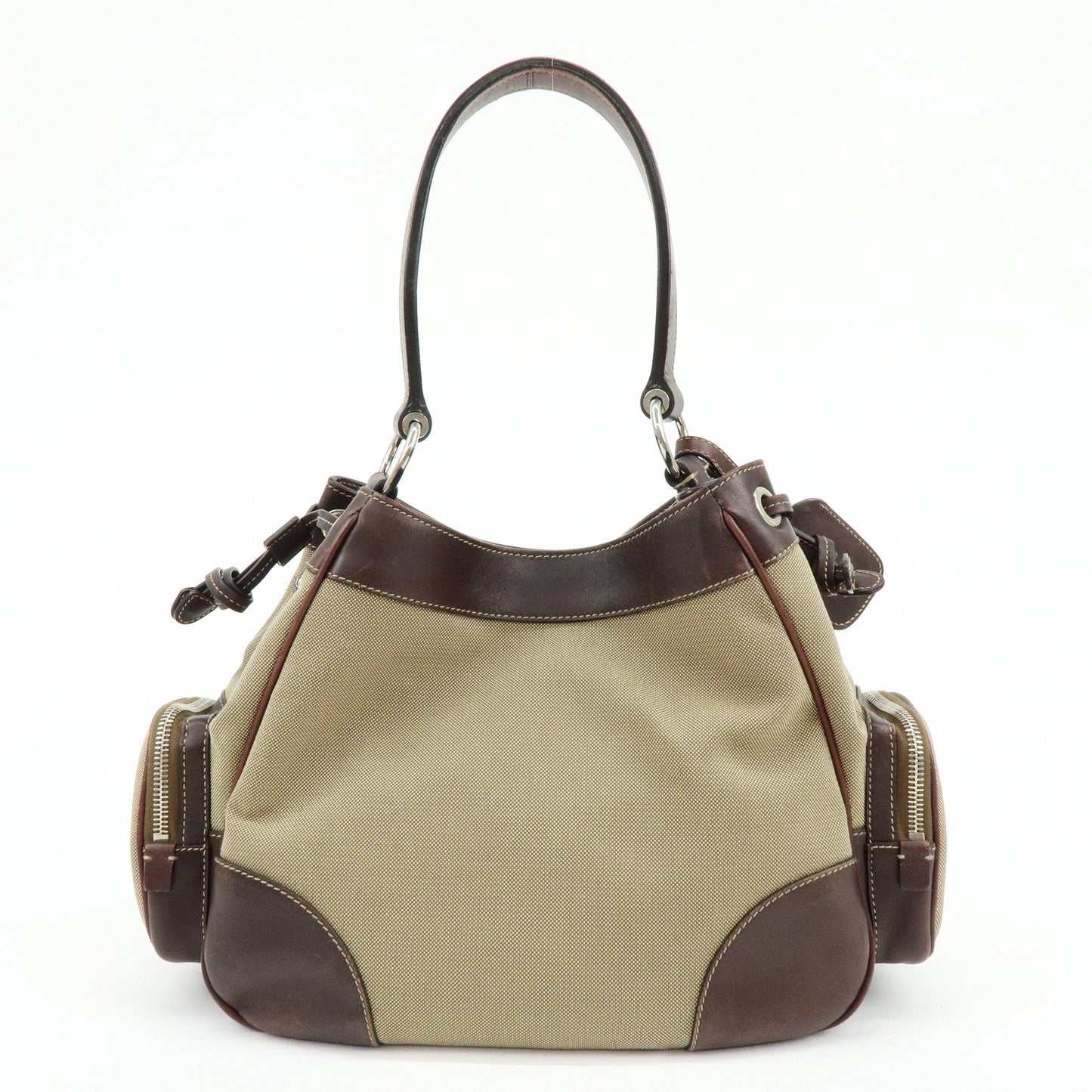 PRADA Logo Jacquard Canvas Embossed Leather Shoulder Bag BR3433
