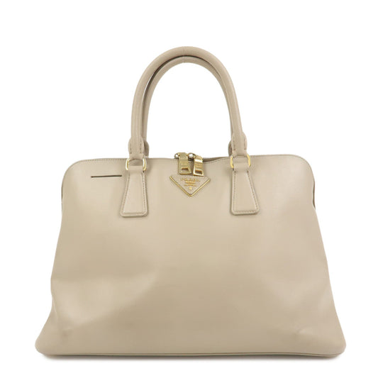 PRADA Triangle Logo Saffiano Leather Hand Bag Greige BL0812