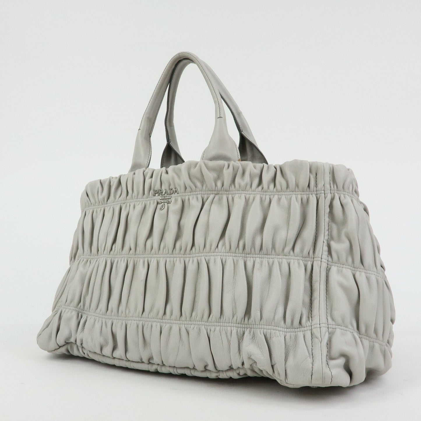 PRADA Canapa Nappa Gaufre Leather Gathered Large Tote Hand Bag