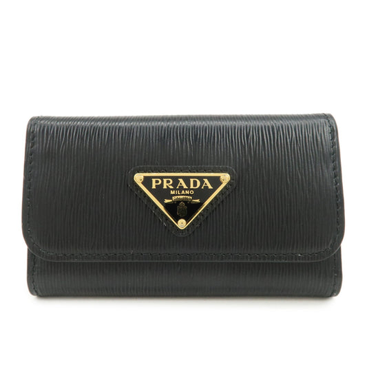 PRADA Triangle Logo Leather 6 Key Case Key Holder Black 1PG222