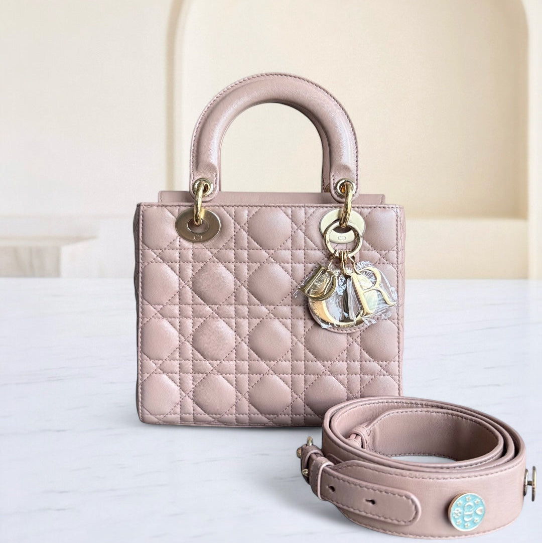 Dior Lady Small Flap - Cannage Lambskin Blush Pink Gold Hardware
