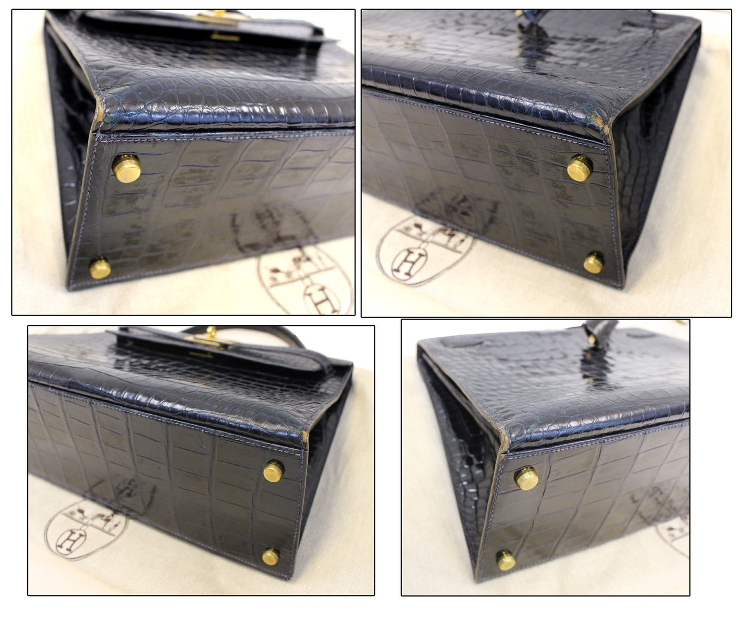 HERMES Kelly Alligator 32 cm Black with Gold Hardware  Bag