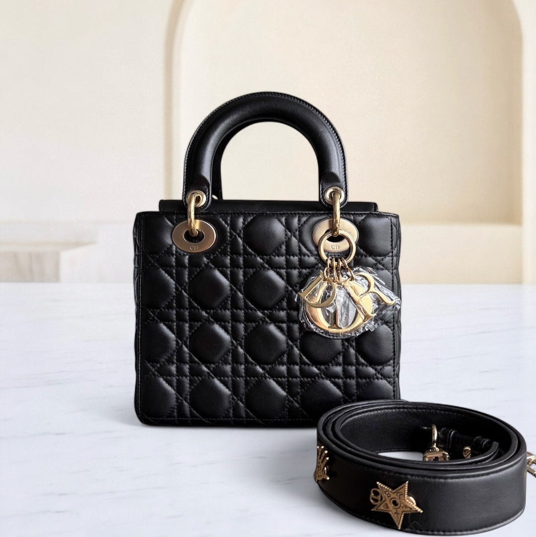 Dior Lady Small Flap - Cannage Lambskin Black Gold Hardware