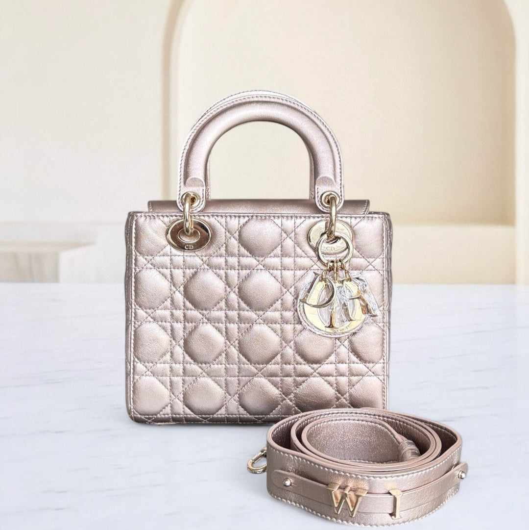 Dior Lady Small Flap ABC - Cannage Calfskin Rose Gold Metallic Gold Hardware MyABC