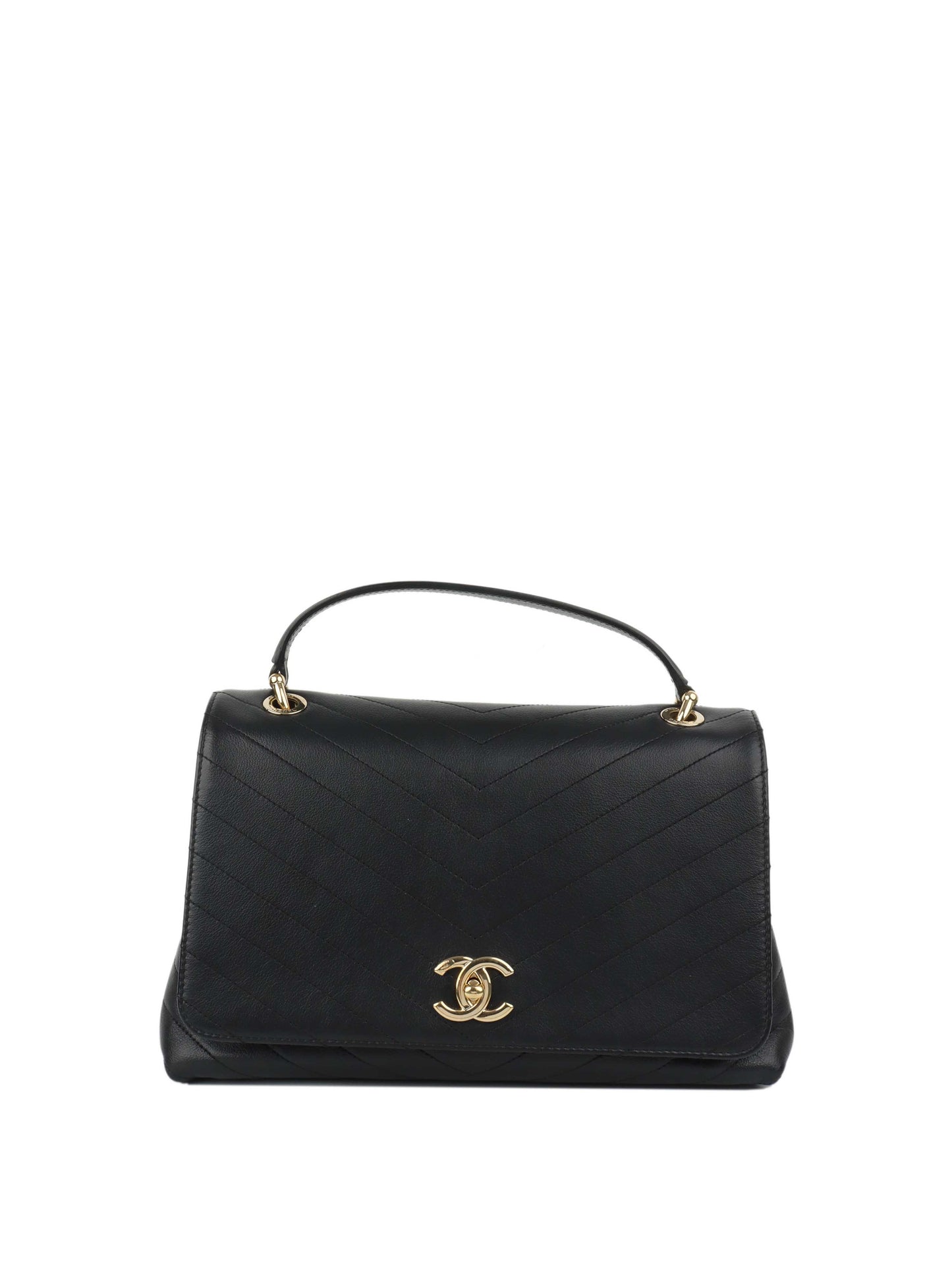 Chanel Black Chevron Chic Top Handle Flap Bag LGHW.