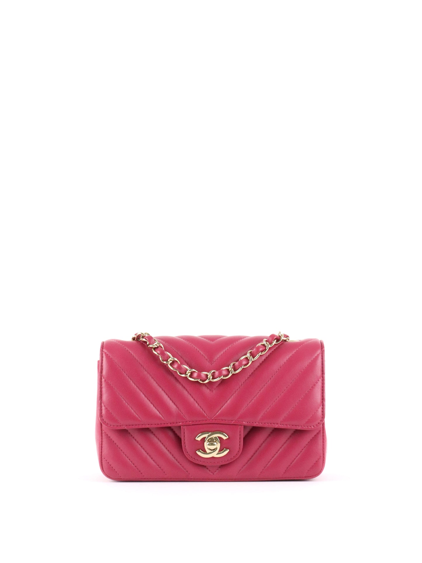 Chanel Dark Pink Lambskin Chevron Mini Flap Bag LGHW.