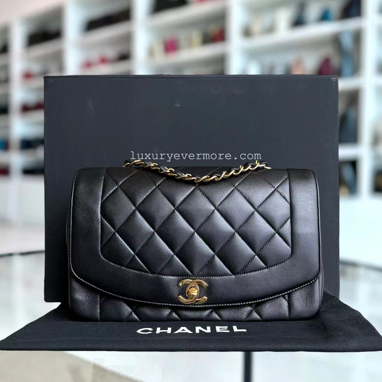 Chanel   Diana Medium - 25CM Quilted Lambskin Black 24K Gold Hardware Series 2