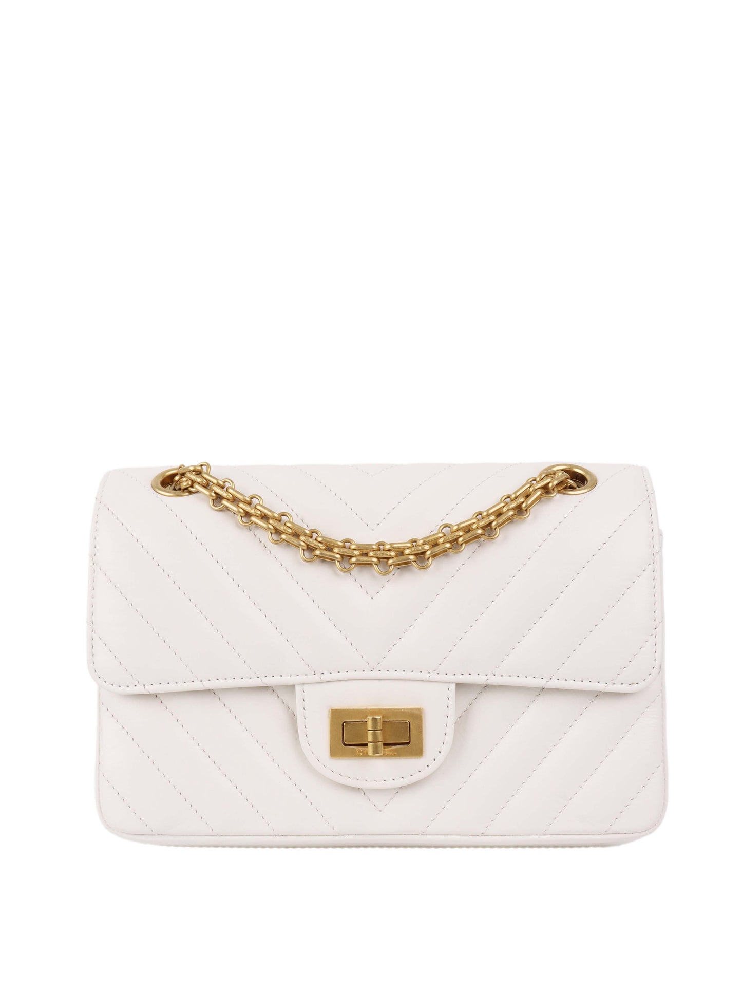 Chanel Small White Chevron 2.55 Bag.