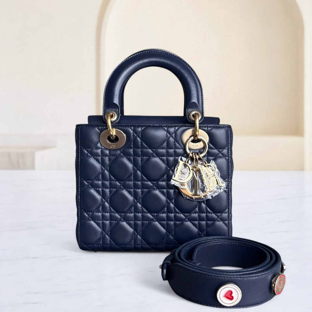 Dior Lady Small Flap - Cannage Lambskin Dark Blue Gold Hardware