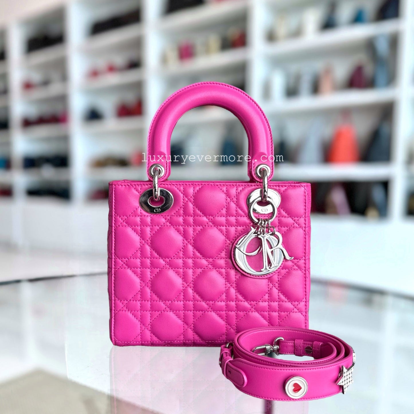 Dior Lady Small - Cannage Lambskin Barbie Pink Silver Hardware