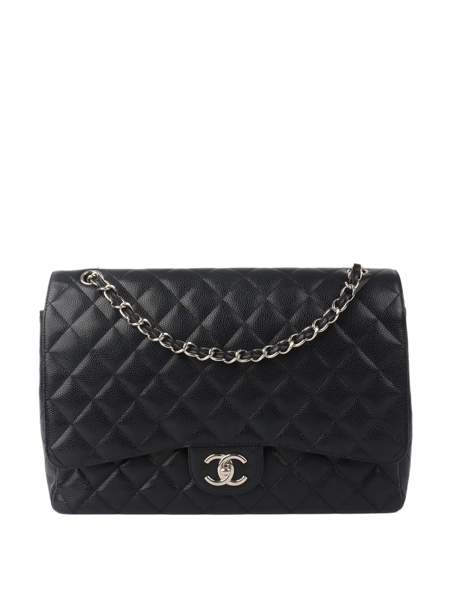 Chanel Black Caviar Maxi Double Classic Flap SHW.