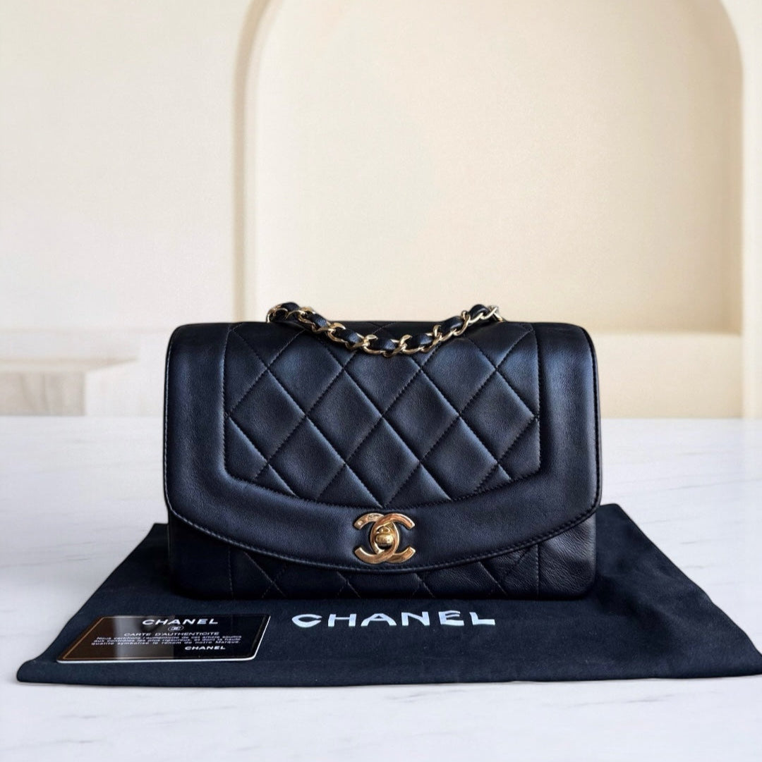 Chanel Diana   - Quilted Lambskin Black Gold Hardware Series 2