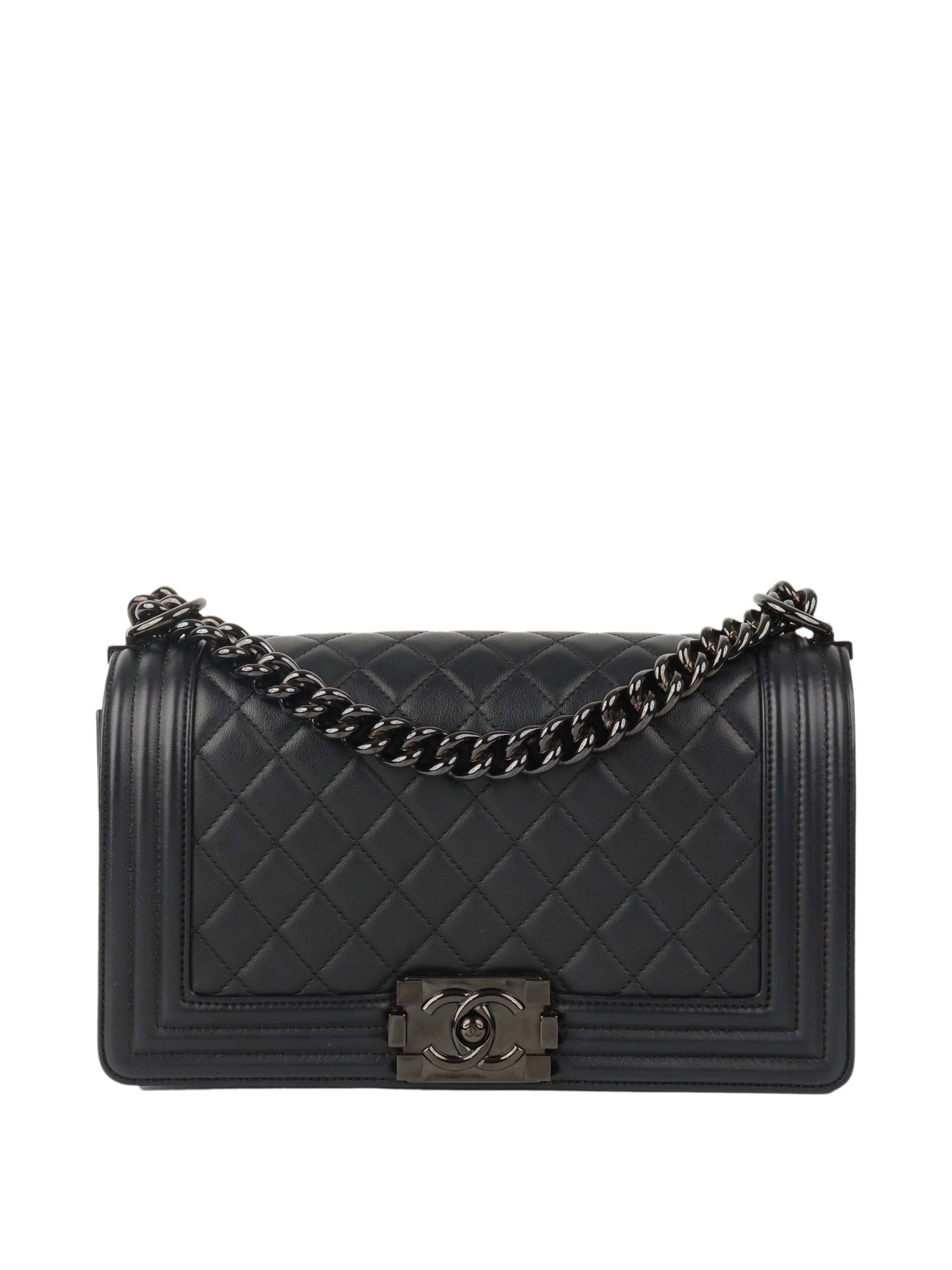 Chanel So Black Medium Lambskin Boy Bag.