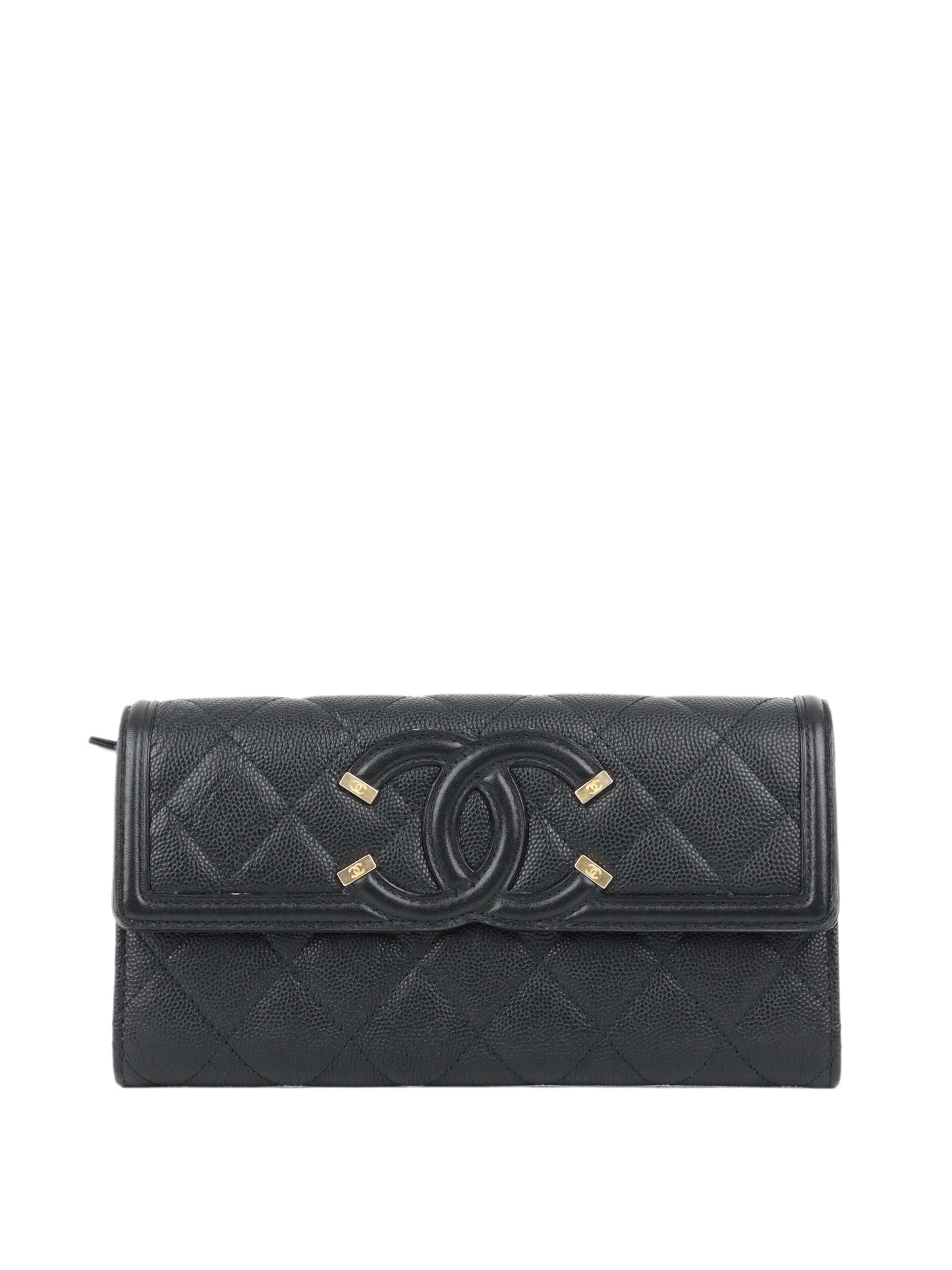 Chanel Black Caviar Long Wallet.