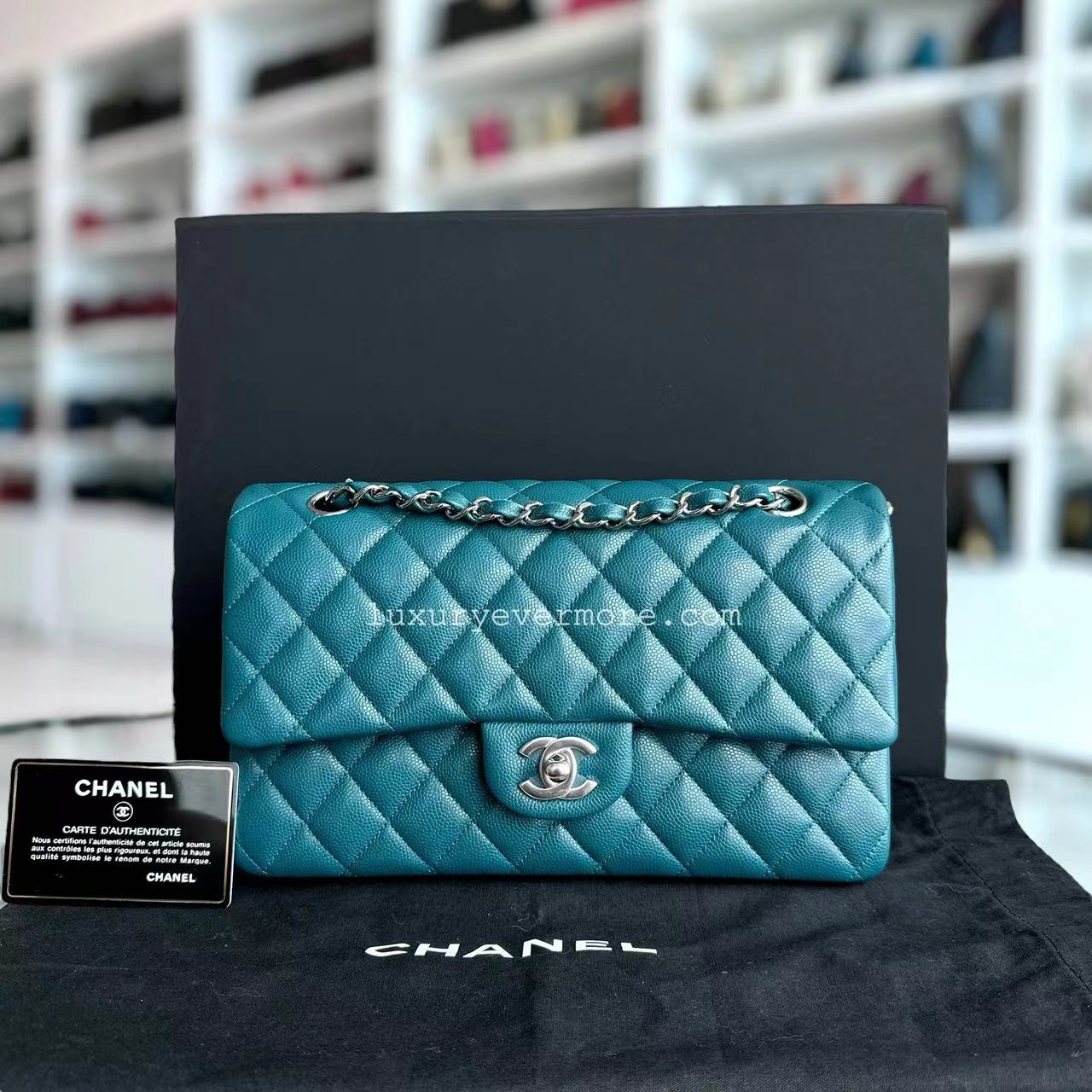 *Un d* Chanel Classic Flap Medium - Caviar Quilted Calfskin Green Blue SHW No 26
