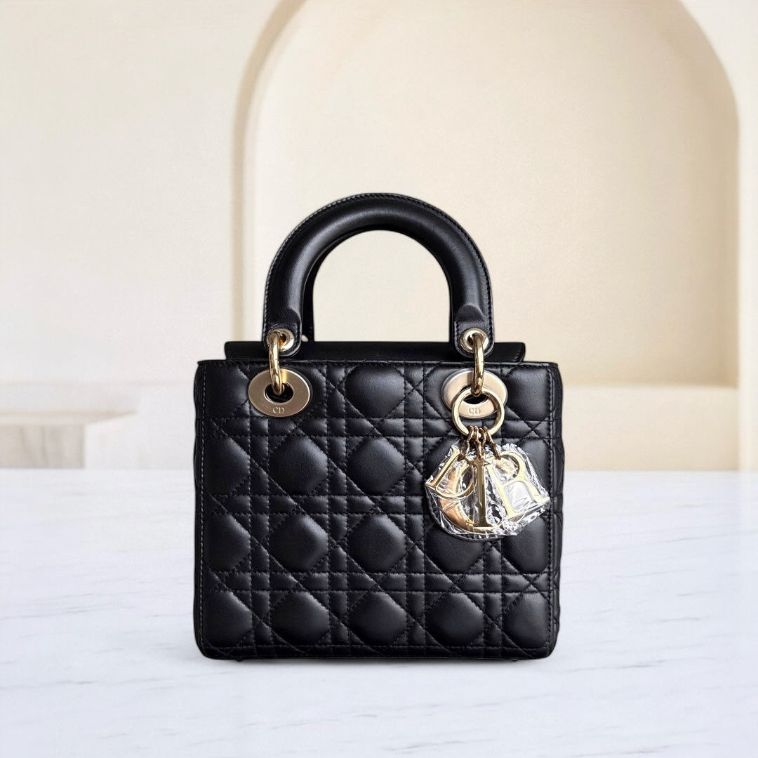 Dior Lady Small Flap - Cannage Lambskin Black Gold Hardware NO STRAP