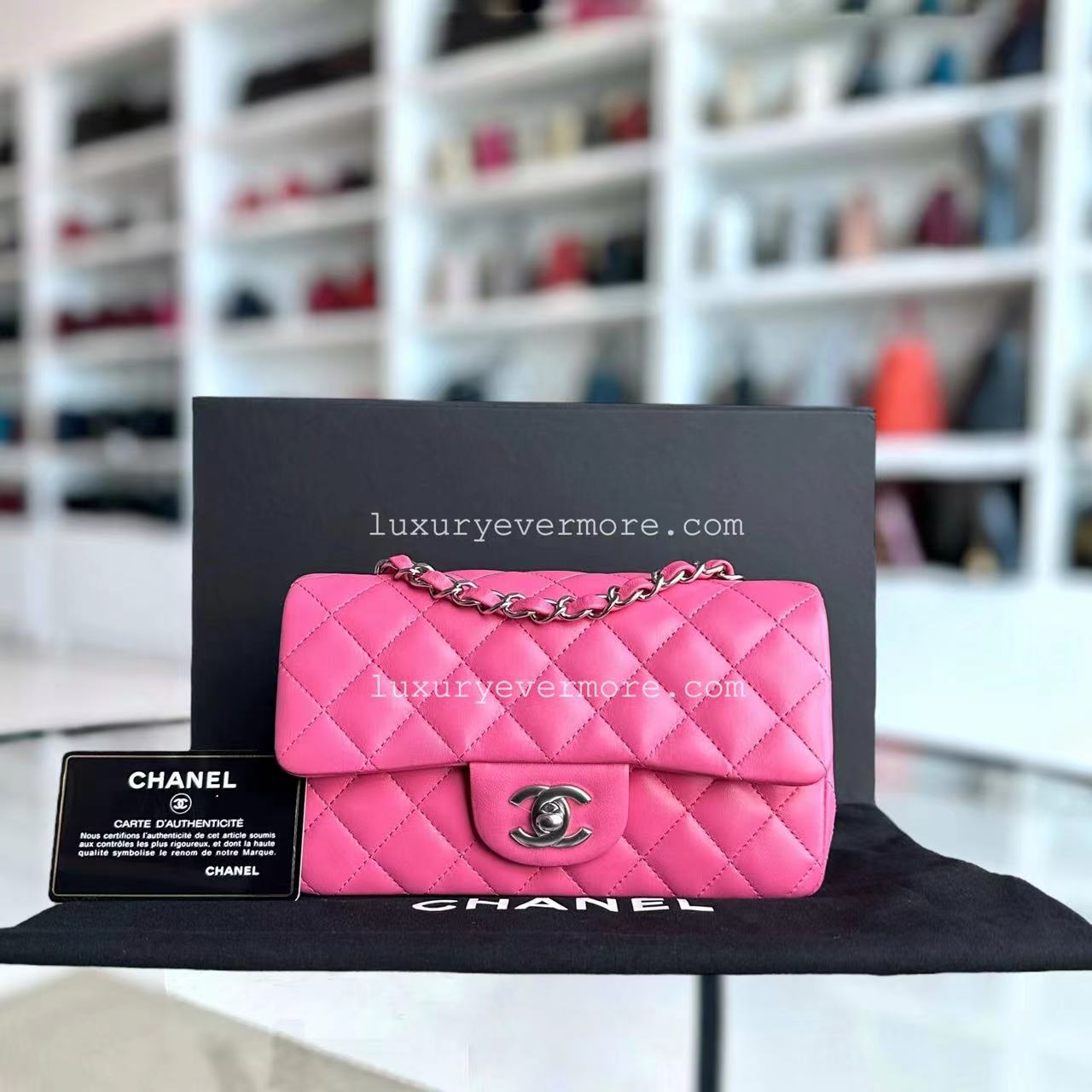 *Un d* Chanel Classic Flap Mini - 20CM Rectangle Quilted Lambskin Pink Silver Hardware Series 27