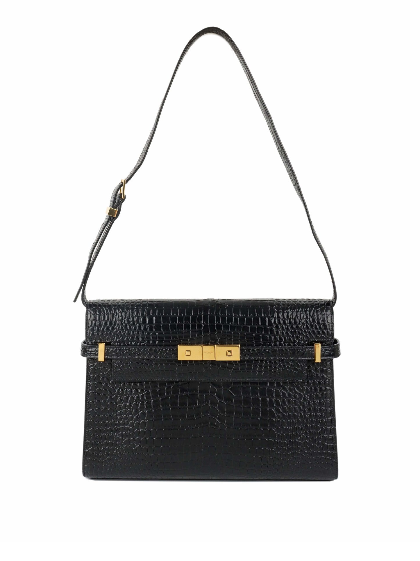 Saint Laurent Medium Manhattan Shiny Crocodile Shoulder Bag.