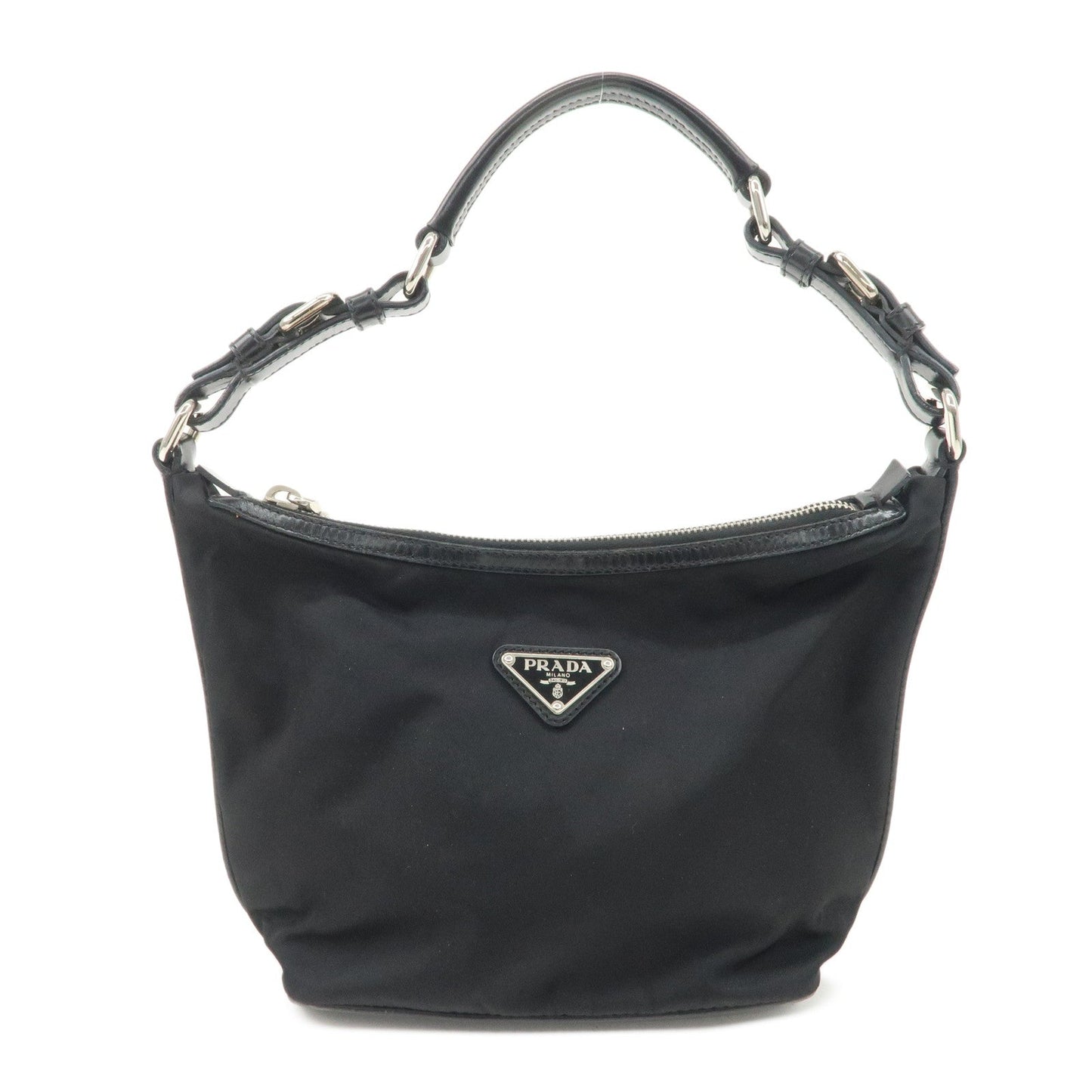 PRADA Triangle Logo Nylon Leather Shoulder Bag Hand Bag Black BR3121  d
