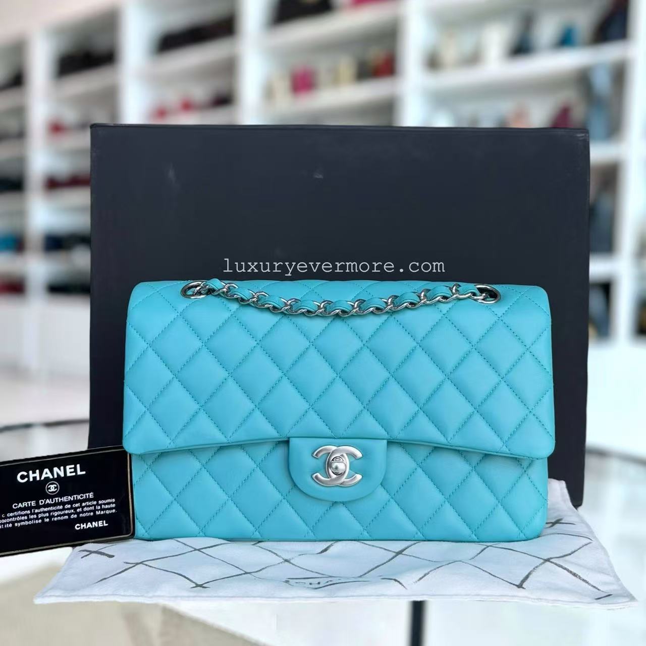 *Un d* Chanel Classic Flap Medium - 25CM Quilted Lambskin Blue Silver Hardware Series 19