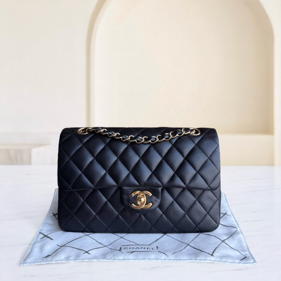 Chanel Classic Flap Small - 23CM Quilted Lambskin Black 24K Gold Hardware Series 12