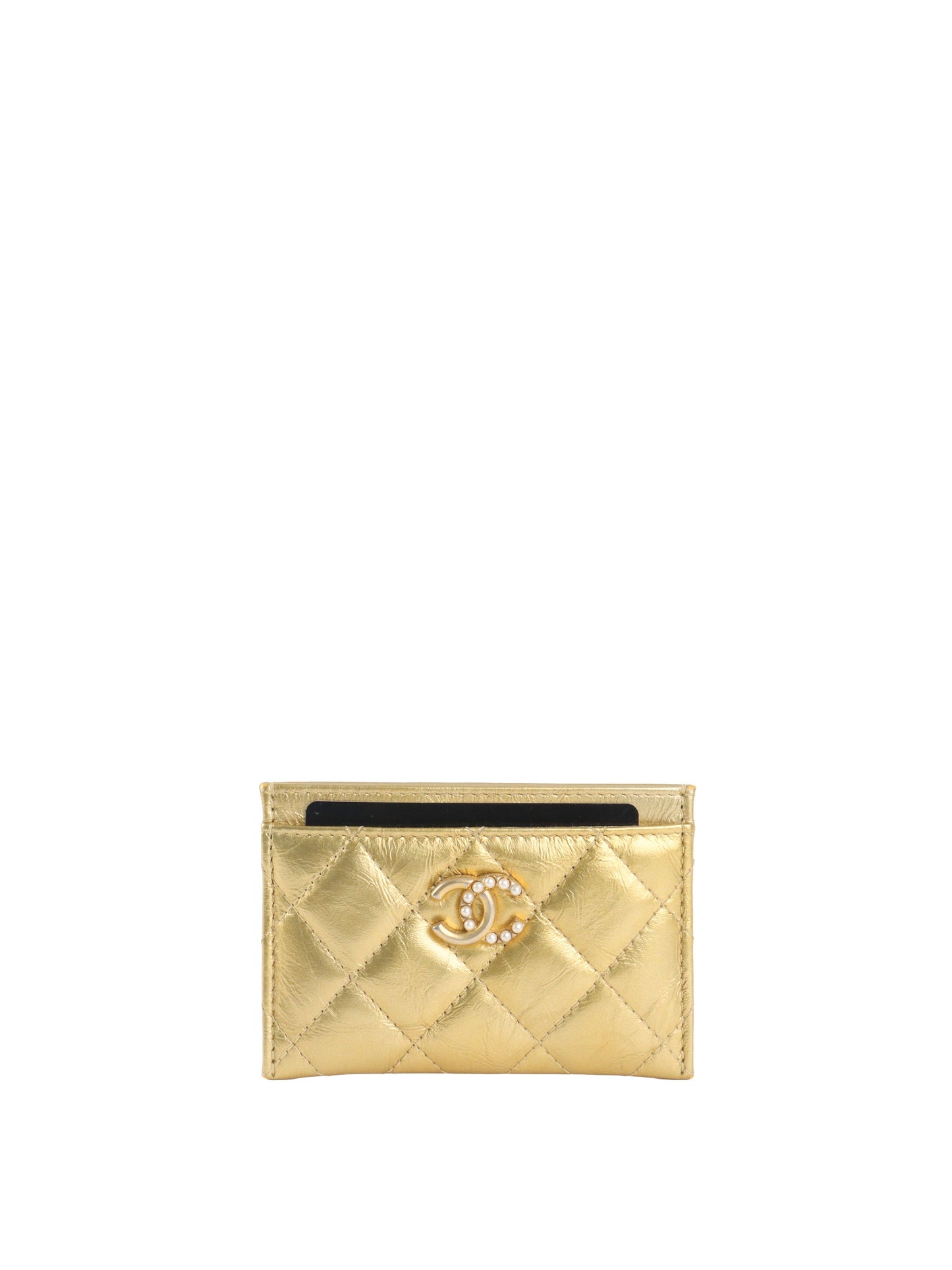 Chanel Gold Metallic with Pearl CC logo Card holder.