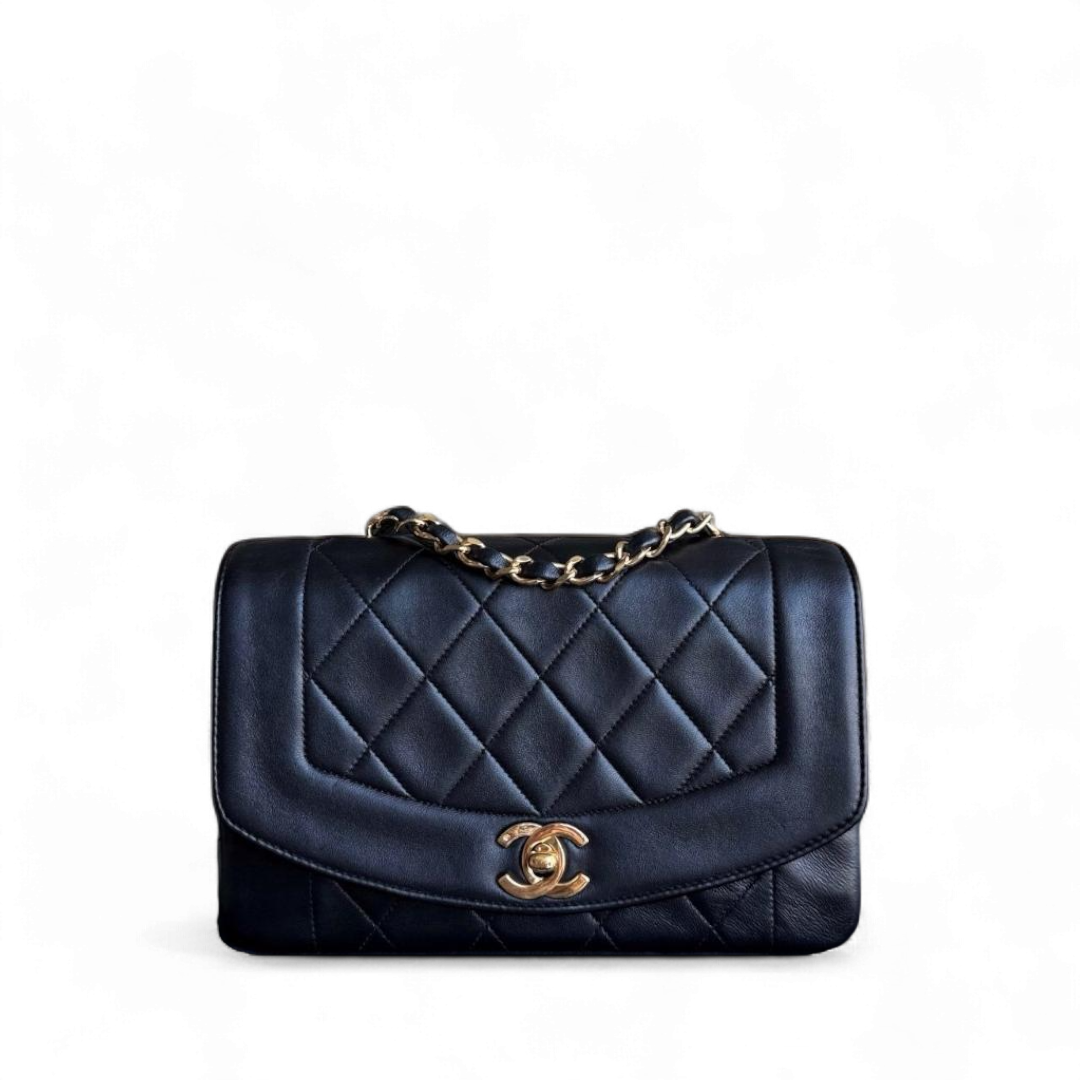 Chanel Diana   - Quilted Lambskin Black Gold Hardware Series 2