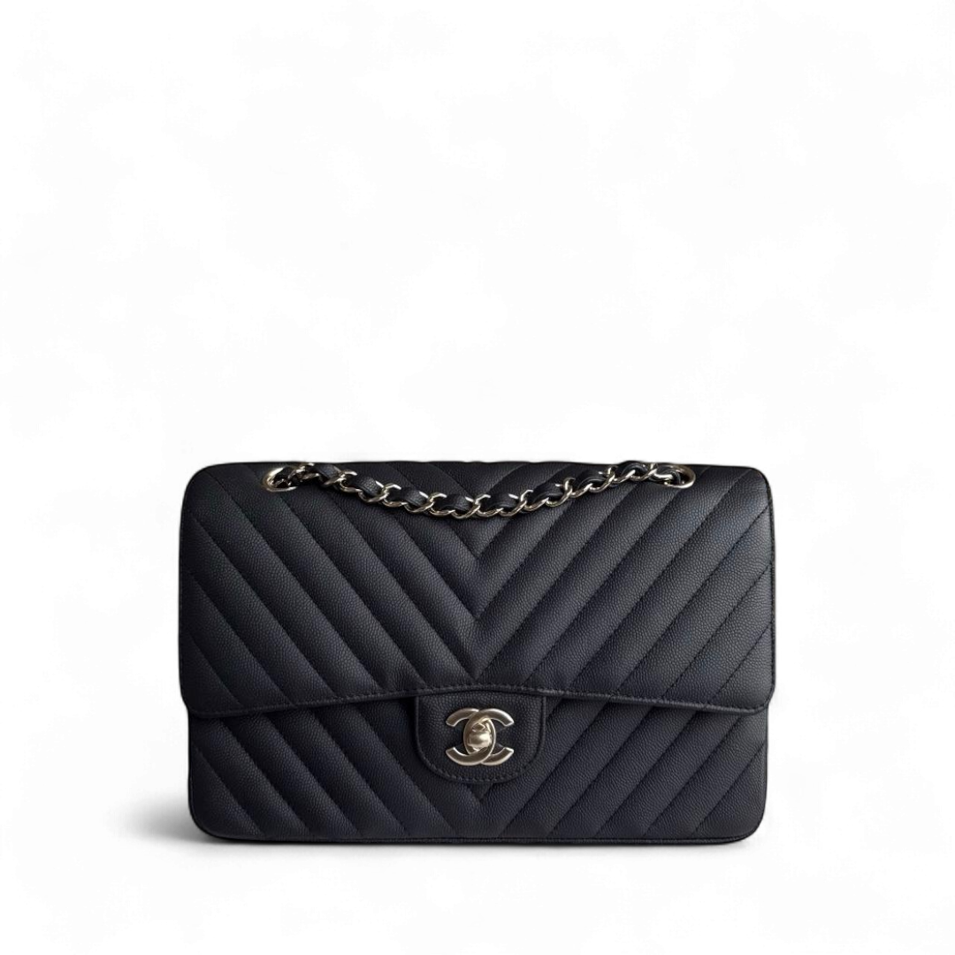 Chanel Classic Flap Medium - Caviar 25CM Chevron Grained Calfskin Black Gold Hardware Series 27