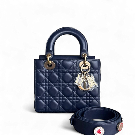 Dior Lady Small Flap - Cannage Lambskin Dark Blue Gold Hardware